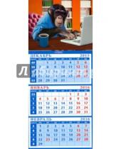 Картинка к книге Календарь квартальный на магните 110х245 - Календарь квартальный на магните 2016. Год обезьяны. Шимпанзе за компьютером (34619)